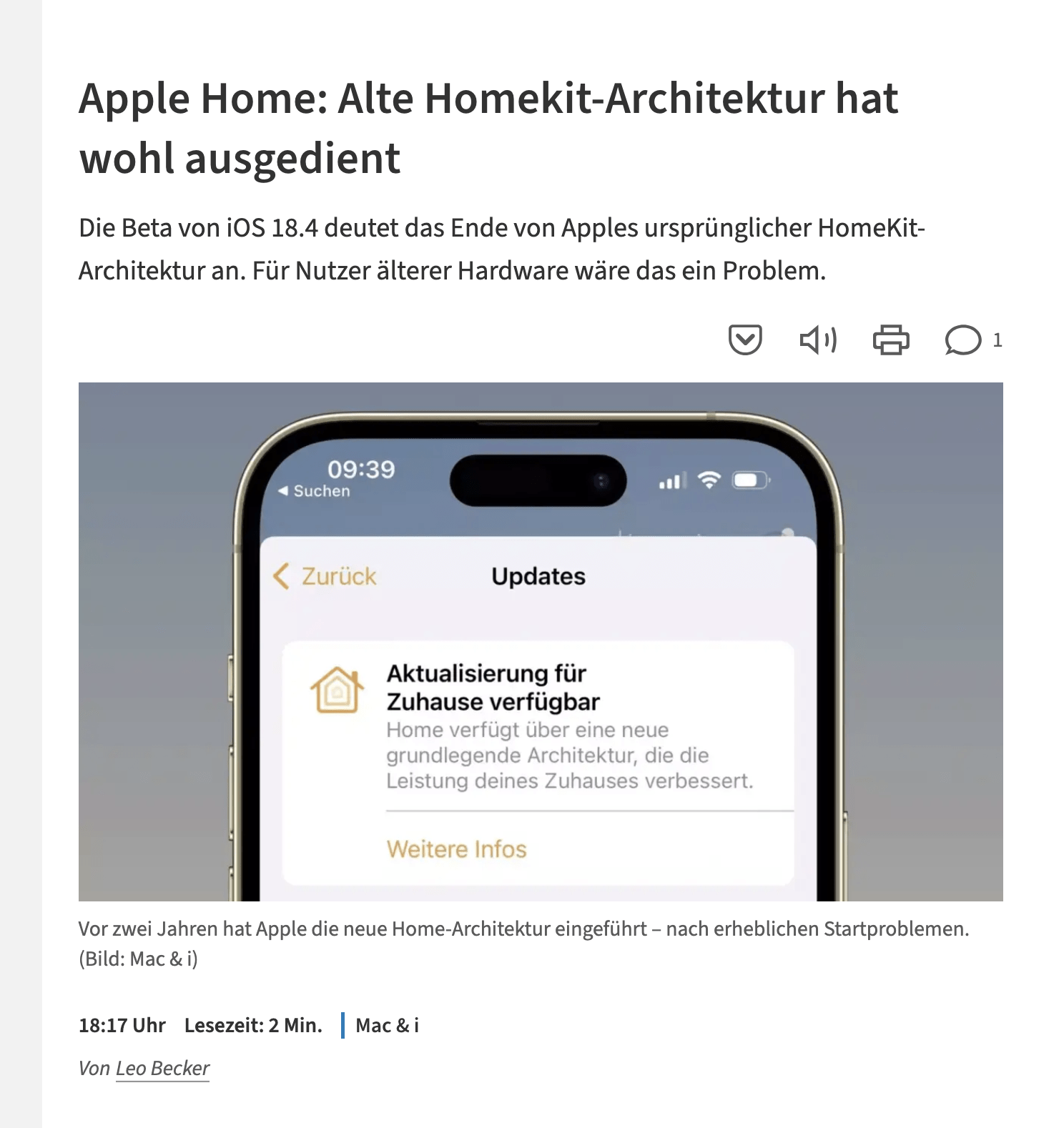 Heise: Alte Homekit-Architektur hat wohl ausgedient